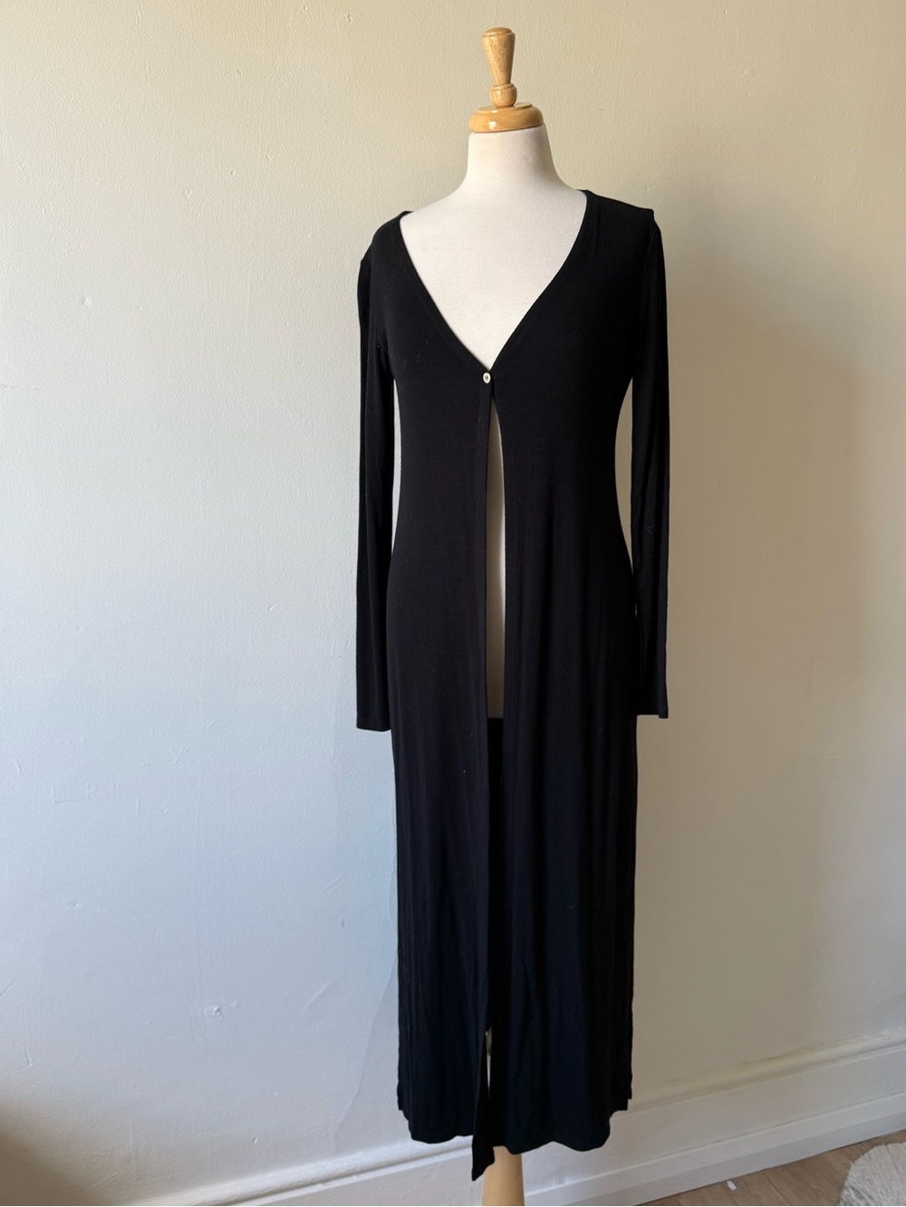 Marciano Ribbed Longline Black Cardigan Dress / Duster Size Medium